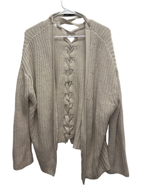 Lunik Lace-Up Open Front Chunky Cardigan Size Large